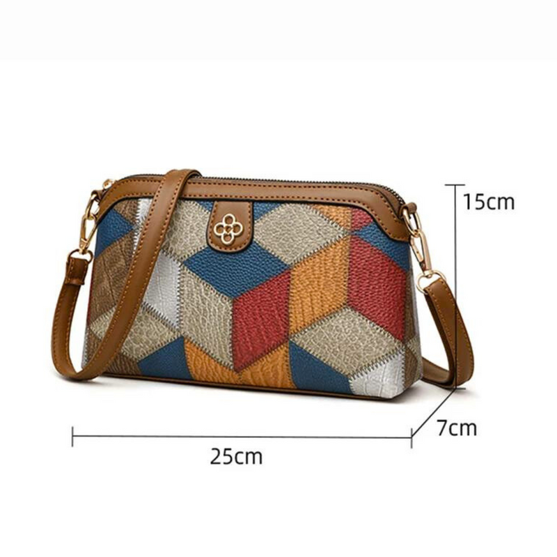 Bolsa Transversal Geométrica Retrô, Bolsa de Ombro Crossbody, Bolsa Feminina Transversal, Bolsa Feminina Tiracolo, Bolsa Feminina de Couro.