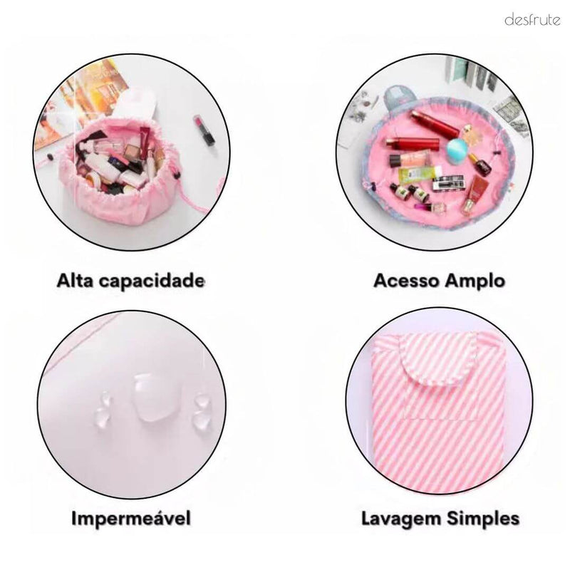 Bolsa Necessaire Feminina organiza suas maquiagens e produtos sem bagunça, com design de abertura rápida, simples. Material impermeável, espaçosa e fácil de limpar.