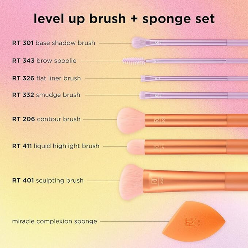 Kit de Pincéis Real Techniques Level Up Makeup Brush + Blending Sponge Set