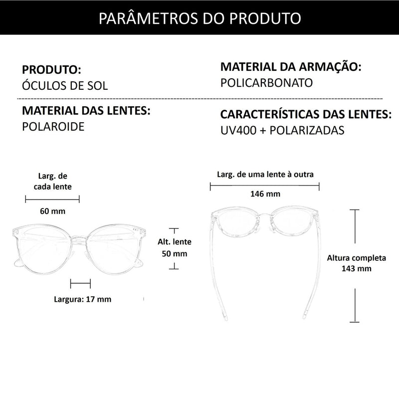 Óculos de sol feminino Cat Eye com proteção UV400 polarizado.