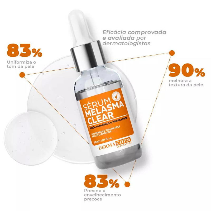 Sérum Melasma Clareador, Sérum Facial Melasma Efeito Clareador Dermachem, Dermachem Serum Melasma Clear 30ml, Sérum Melasma Clear 30ml, Sérum Clareador Facial.